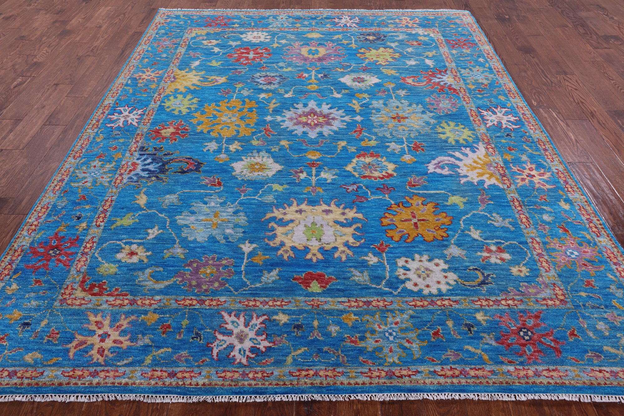Blue Turkish Oushak Handmade Wool Rug - 7' 11" X 9' 10" - Golden Nile