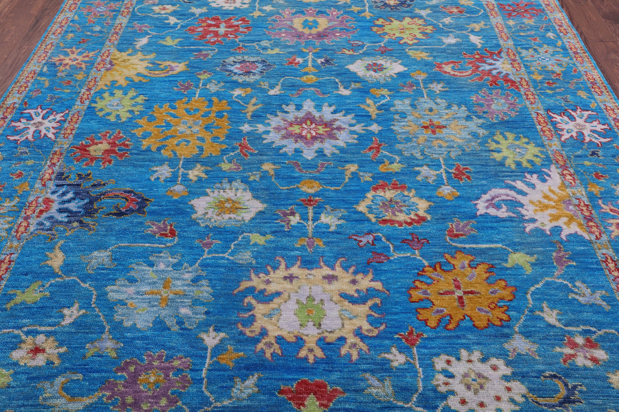 Blue Turkish Oushak Handmade Wool Rug - 7' 11" X 9' 10" - Golden Nile