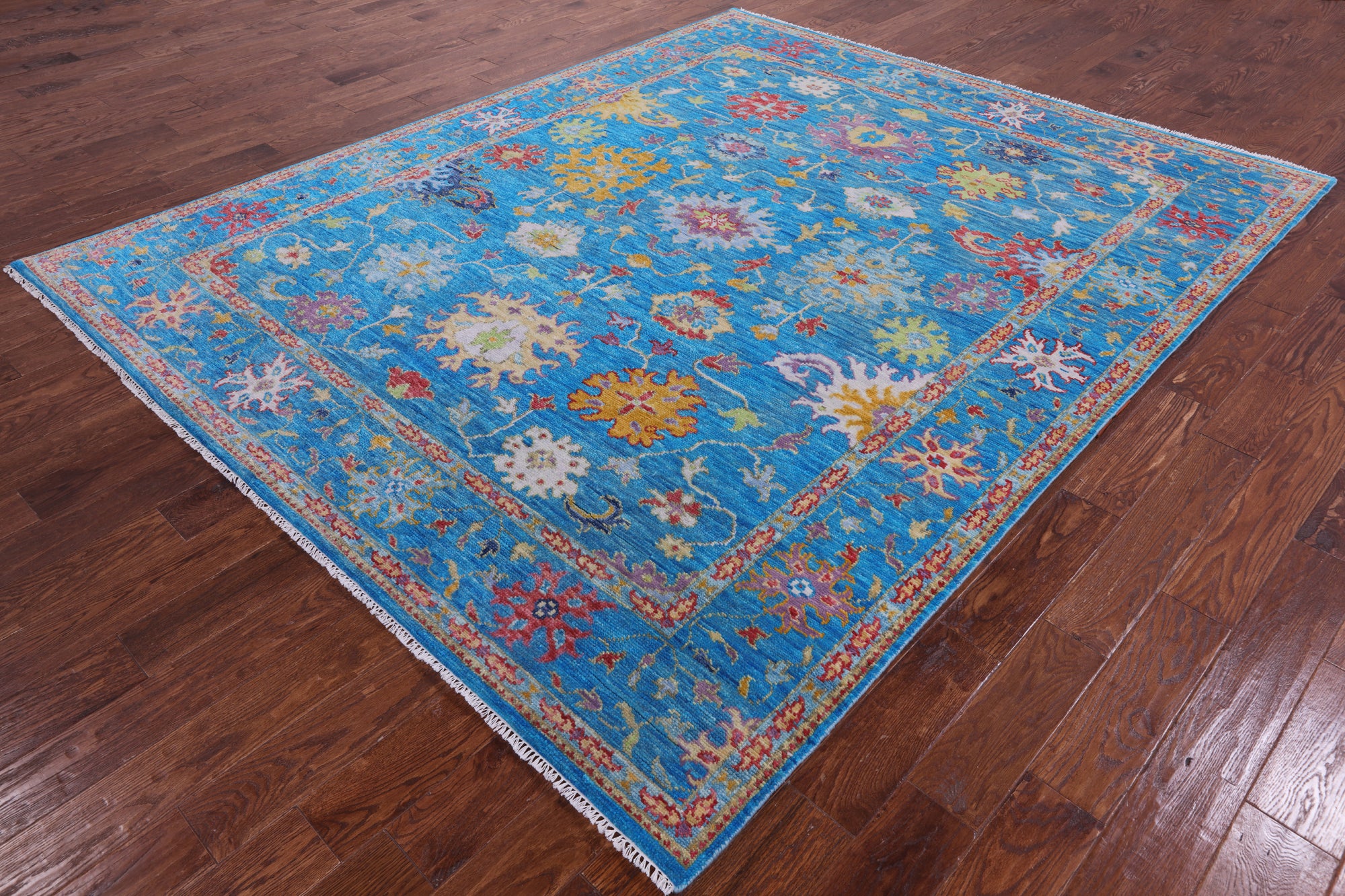Blue Turkish Oushak Handmade Wool Rug - 7' 11" X 9' 10" - Golden Nile