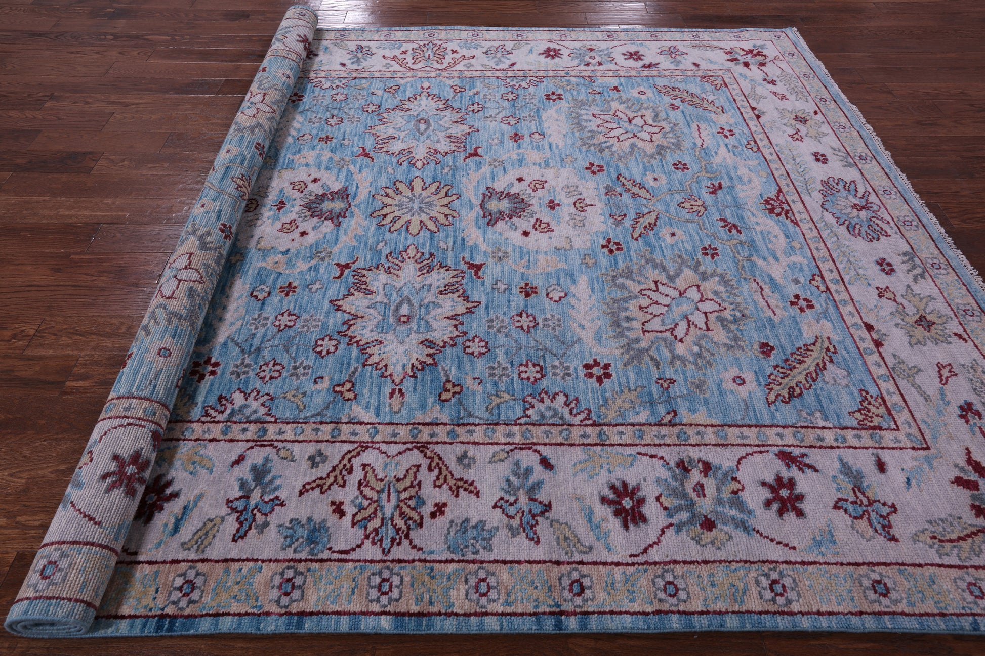 Blue Turkish Oushak Hand Knotted Wool Rug - 8' 3" X 10' 2" - Golden Nile