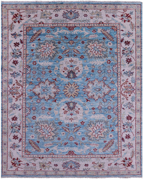 Blue Turkish Oushak Hand Knotted Wool Rug - 8' 3" X 10' 2" - Golden Nile