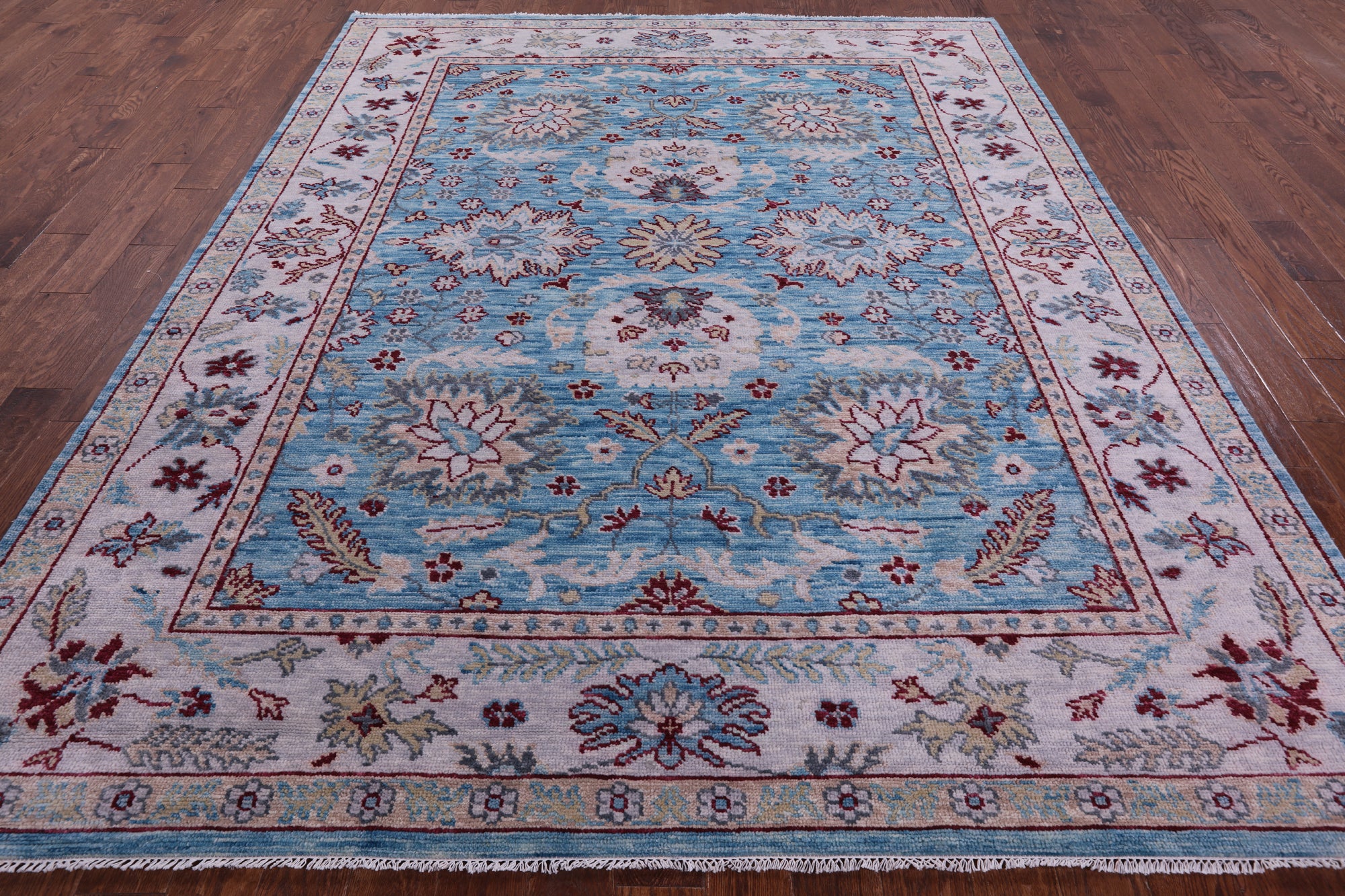 Blue Turkish Oushak Hand Knotted Wool Rug - 8' 3" X 10' 2" - Golden Nile