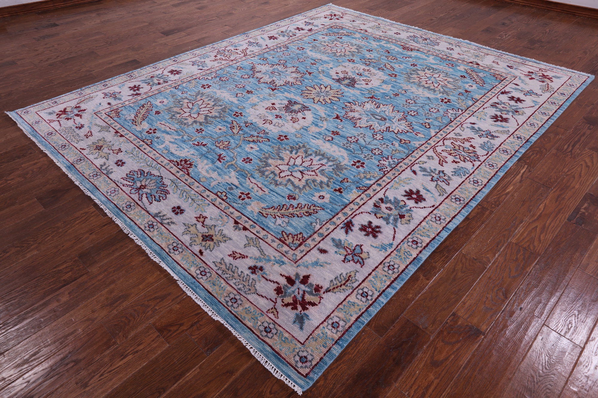 Blue Turkish Oushak Hand Knotted Wool Rug - 8' 3" X 10' 2" - Golden Nile