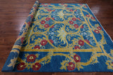 Blue William Morris Hand Knotted Wool Rug - 9' 1" X 12' 1" - Golden Nile