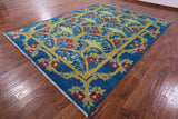 Blue William Morris Hand Knotted Wool Rug - 9' 1" X 12' 1" - Golden Nile