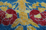 Blue William Morris Hand Knotted Wool Rug - 9' 1" X 12' 1" - Golden Nile