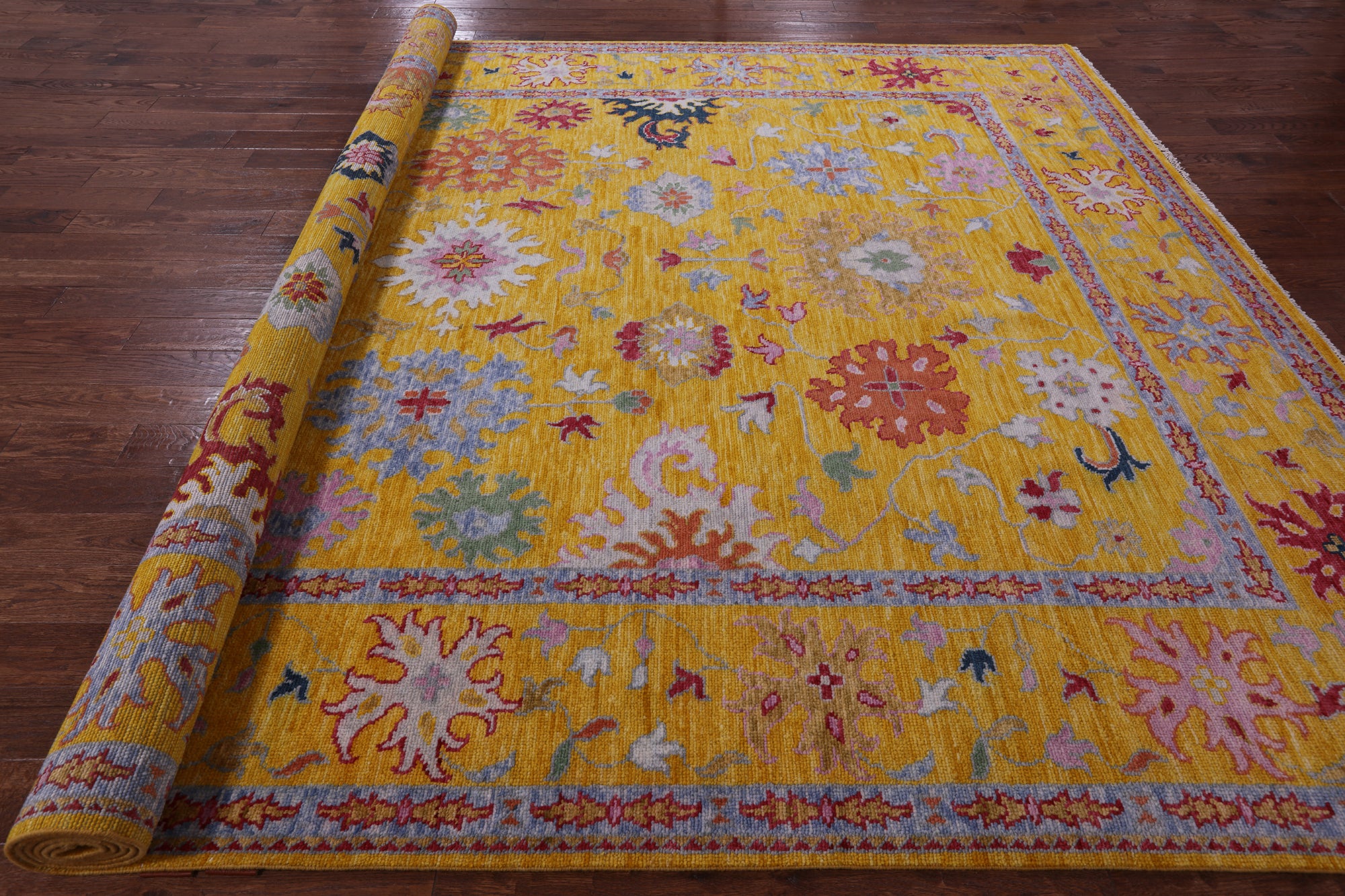 Gold Turkish Oushak Hand Knotted Wool Rug - 10' 3" X 14' 1" - Golden Nile
