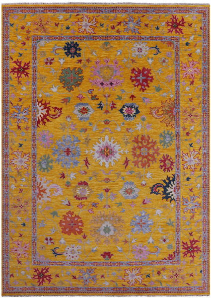 Gold Turkish Oushak Hand Knotted Wool Rug - 10' 3" X 14' 1" - Golden Nile
