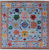 Blue Square Turkish Oushak Hand Knotted Wool Rug - 9' 5" X 9' 2" - Golden Nile