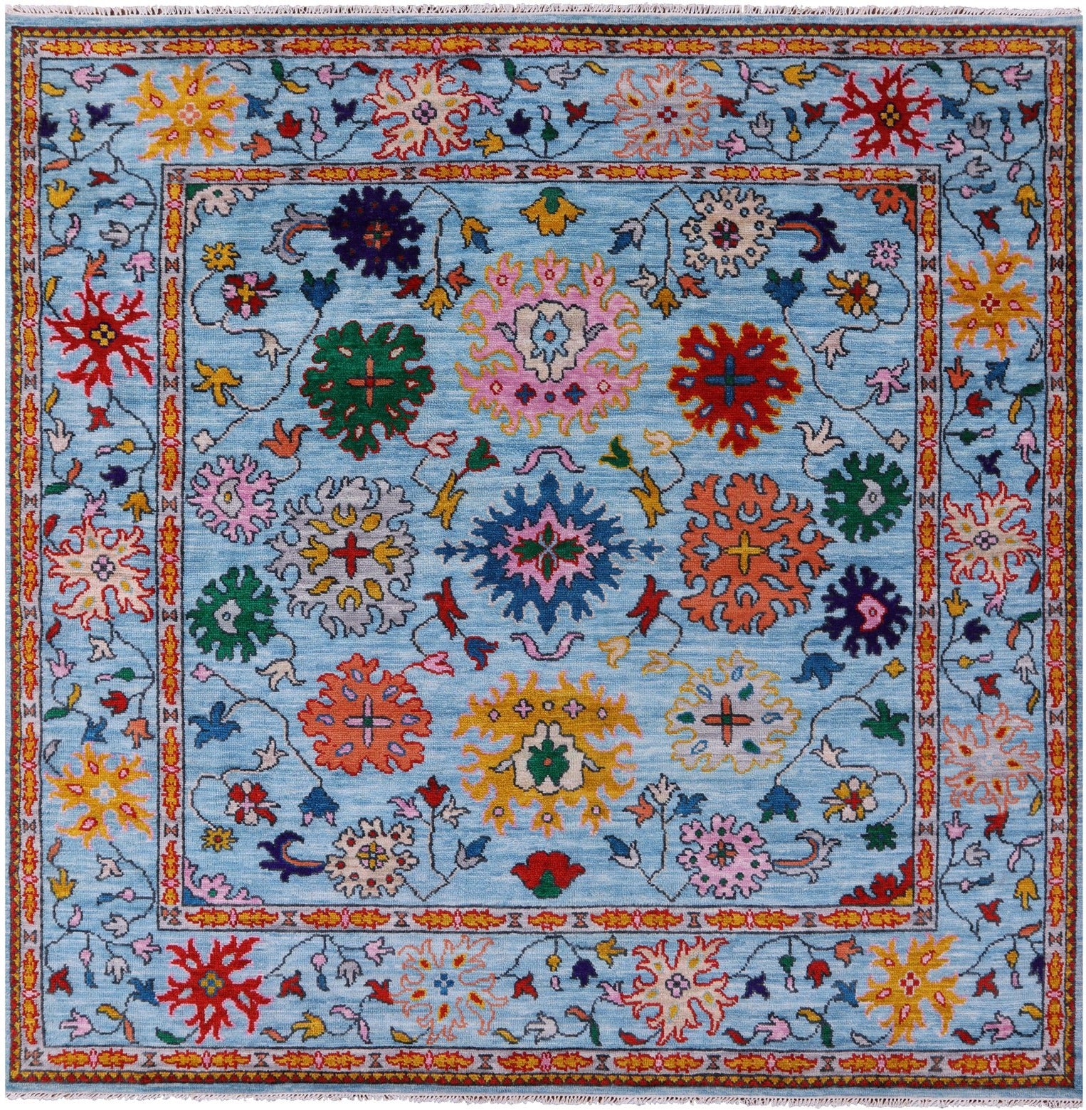 Blue Square Turkish Oushak Hand Knotted Wool Rug - 9' 5" X 9' 2" - Golden Nile
