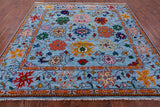 Blue Square Turkish Oushak Hand Knotted Wool Rug - 9' 5" X 9' 2" - Golden Nile