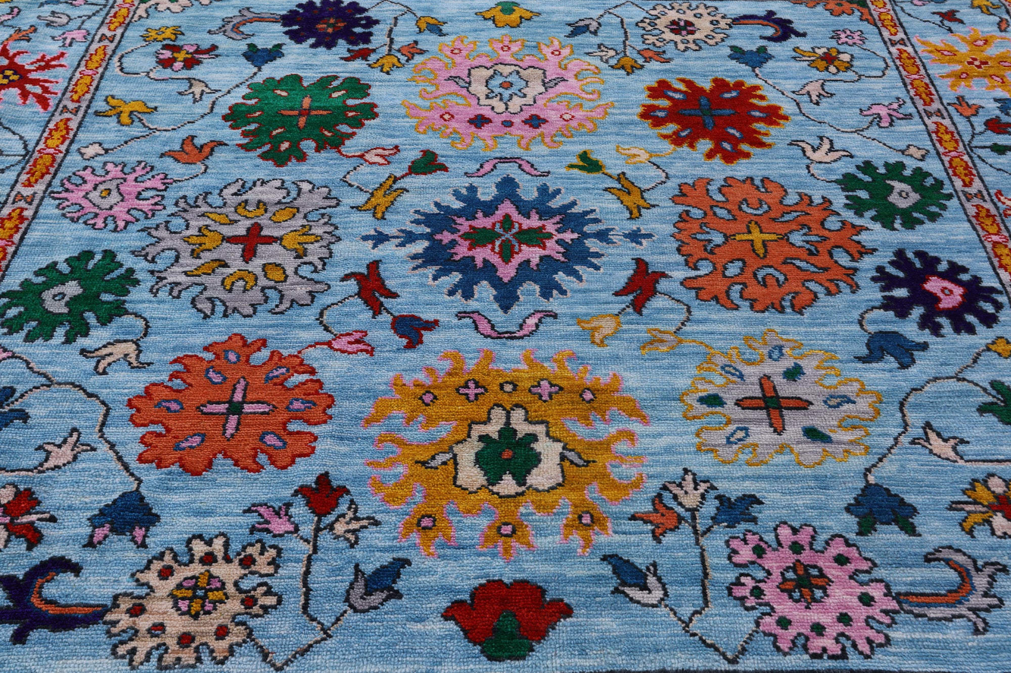 Blue Square Turkish Oushak Hand Knotted Wool Rug - 9' 5" X 9' 2" - Golden Nile