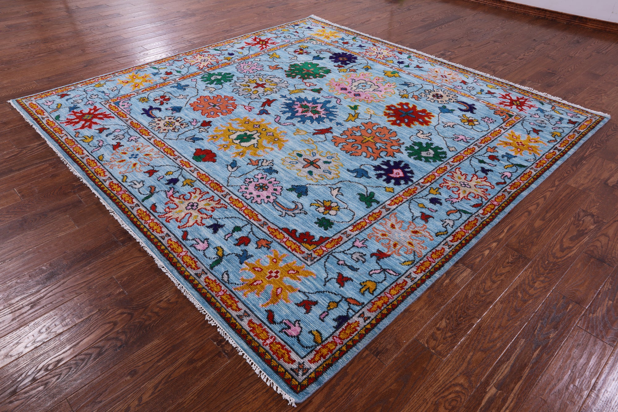 Blue Square Turkish Oushak Hand Knotted Wool Rug - 9' 5" X 9' 2" - Golden Nile