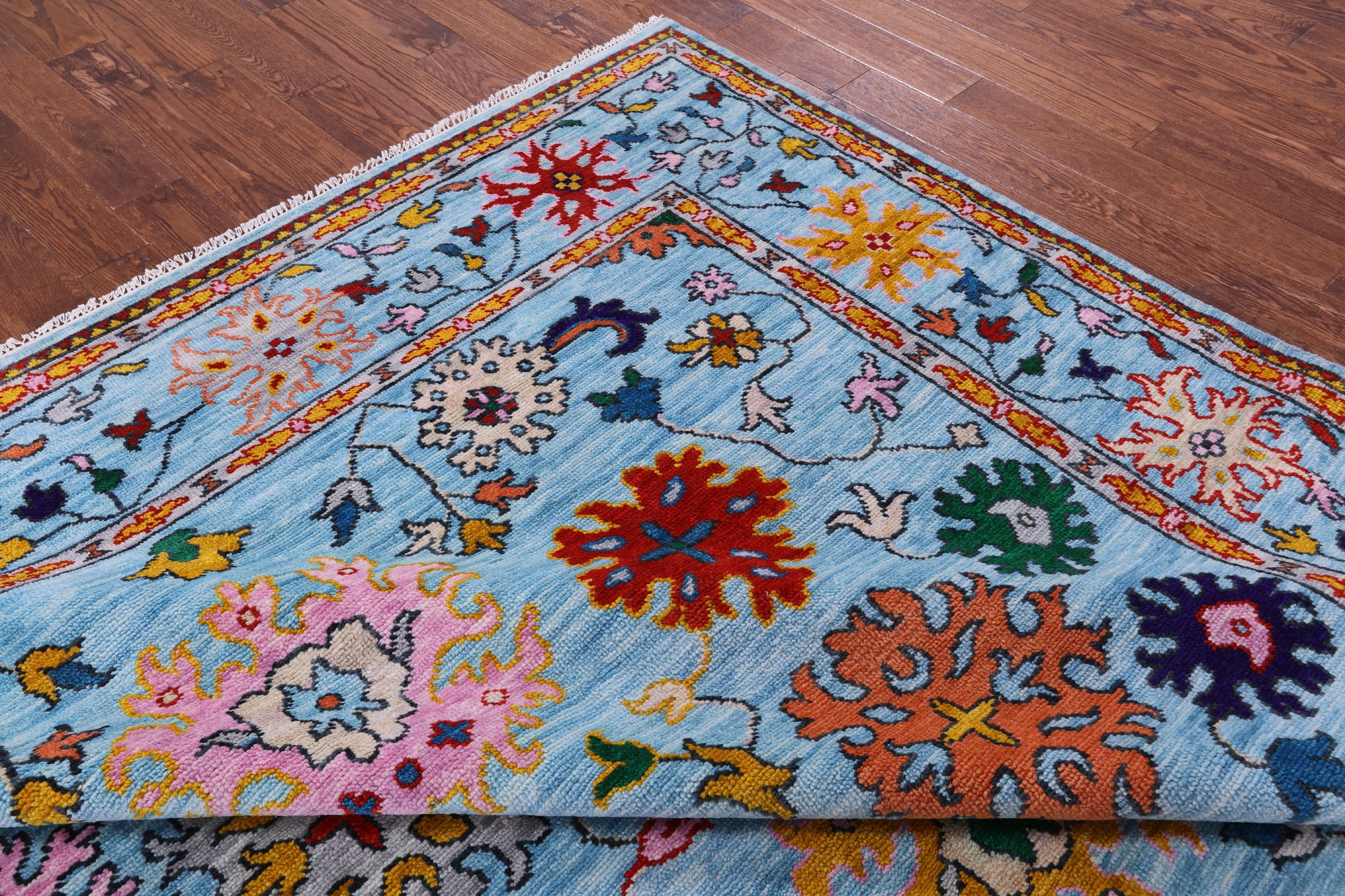 Blue Square Turkish Oushak Hand Knotted Wool Rug - 9' 5" X 9' 2" - Golden Nile