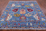 Blue Square Turkish Oushak Hand Knotted Wool Rug - 8' 1" X 7' 10" - Golden Nile