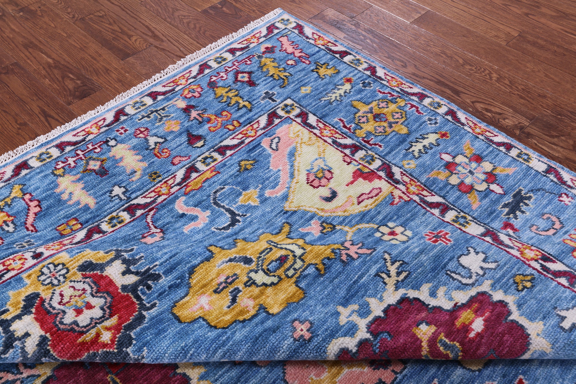 Blue Square Turkish Oushak Hand Knotted Wool Rug - 8' 1" X 7' 10" - Golden Nile