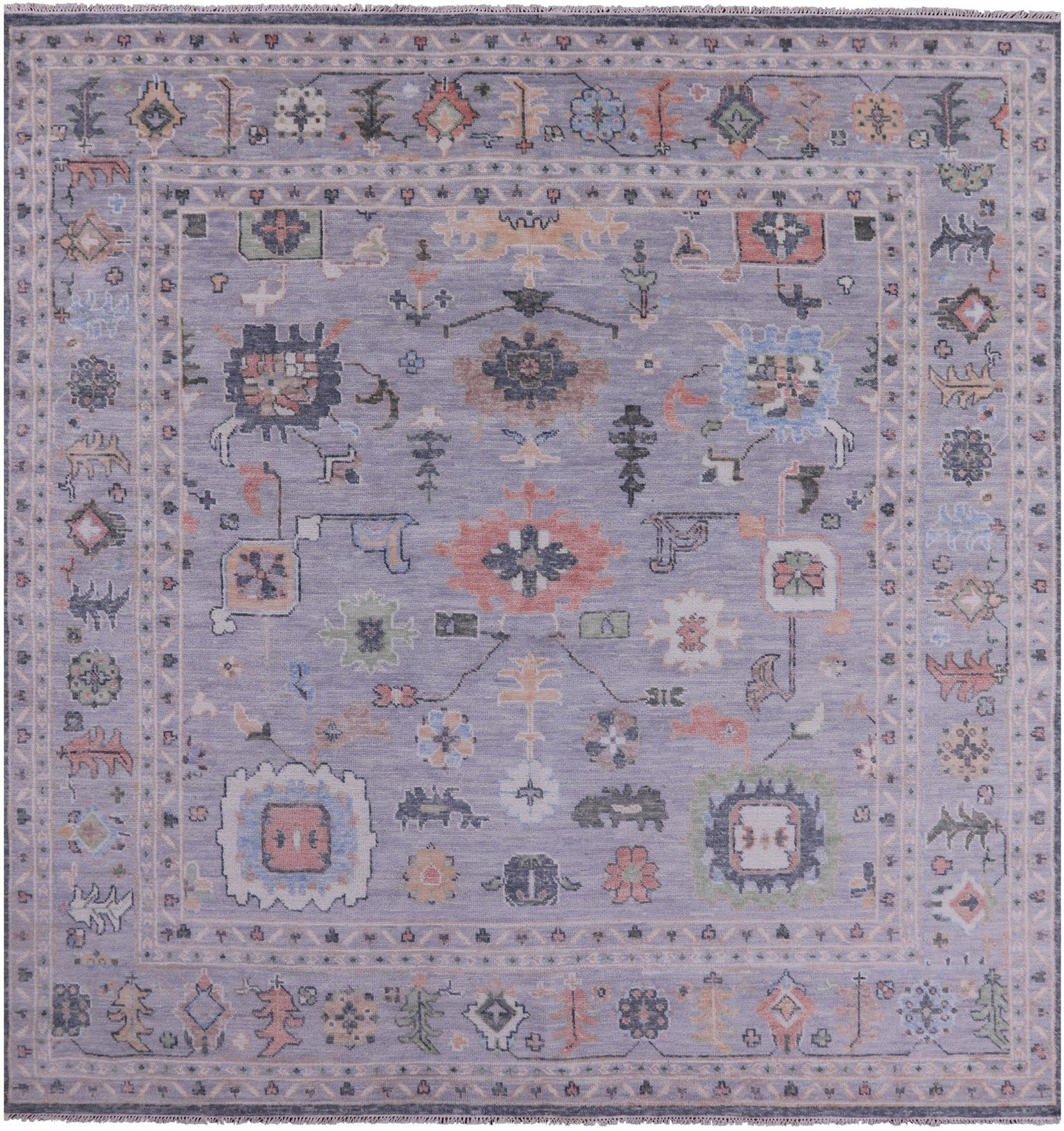 Grey Square Turkish Oushak Hand Knotted Wool Rug - 10' 2" X 10' 4" - Golden Nile