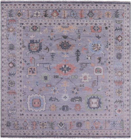 Grey Square Turkish Oushak Hand Knotted Wool Rug - 10' 2
