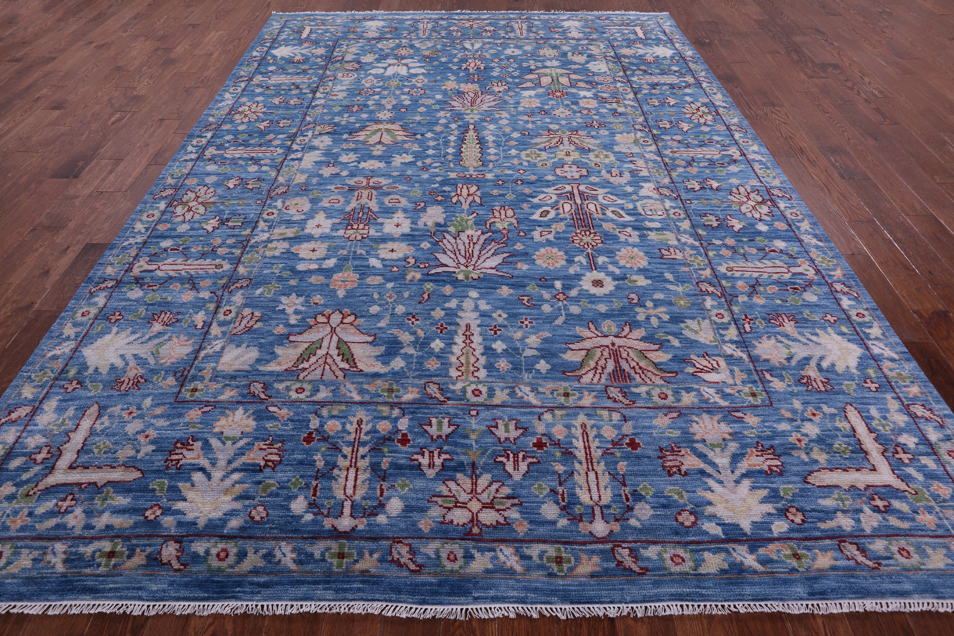 Blue Turkish Oushak Hand Knotted Wool Rug - 8' 11" X 12' 5" - Golden Nile