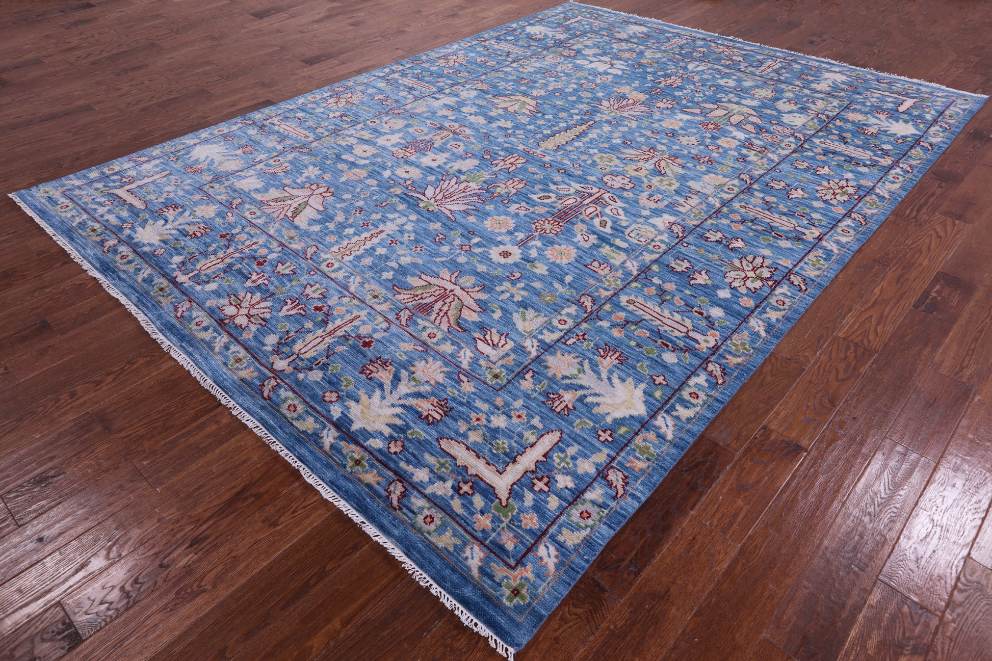 Blue Turkish Oushak Hand Knotted Wool Rug - 8' 11" X 12' 5" - Golden Nile