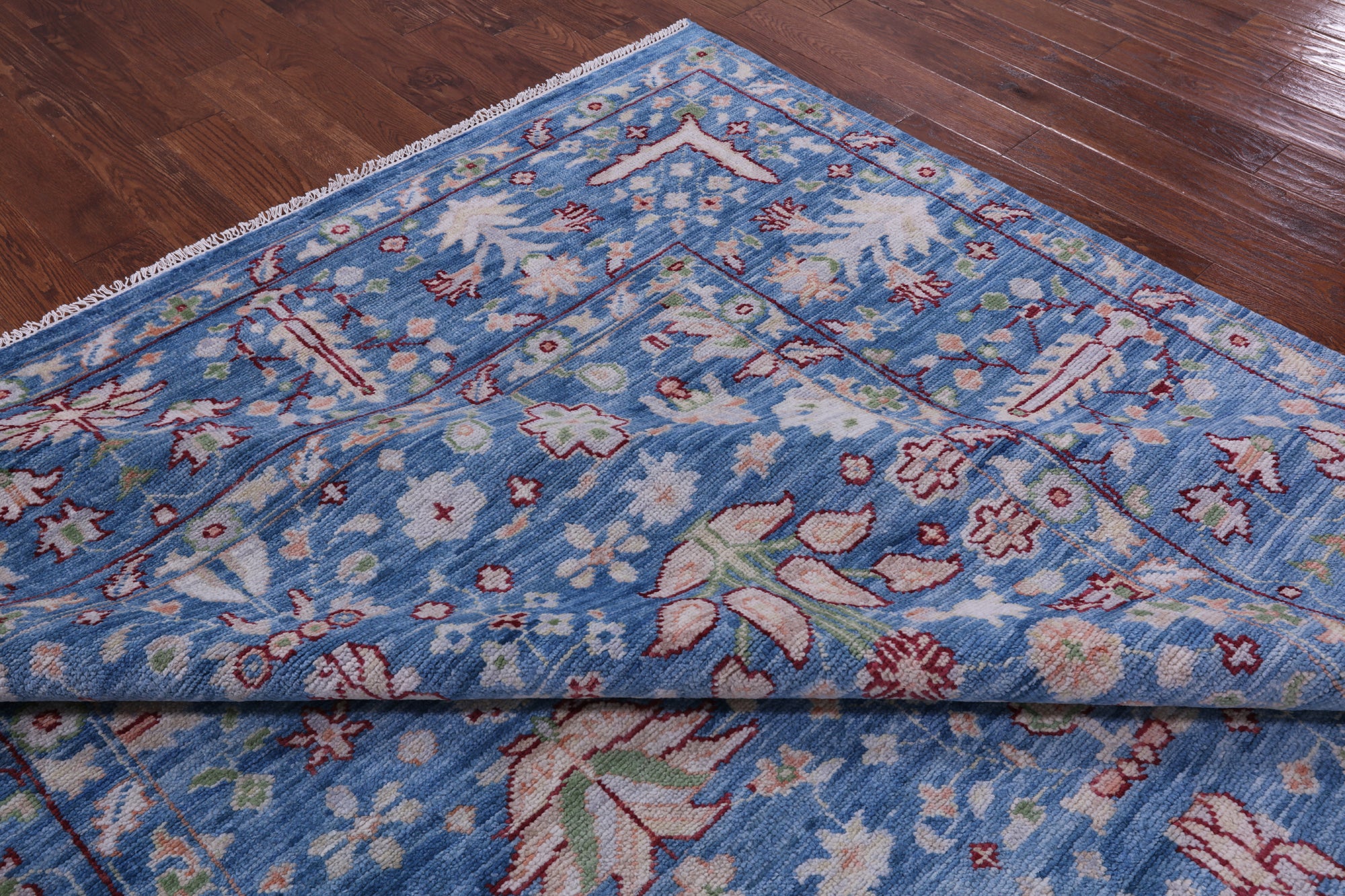 Blue Turkish Oushak Hand Knotted Wool Rug - 8' 11" X 12' 5" - Golden Nile