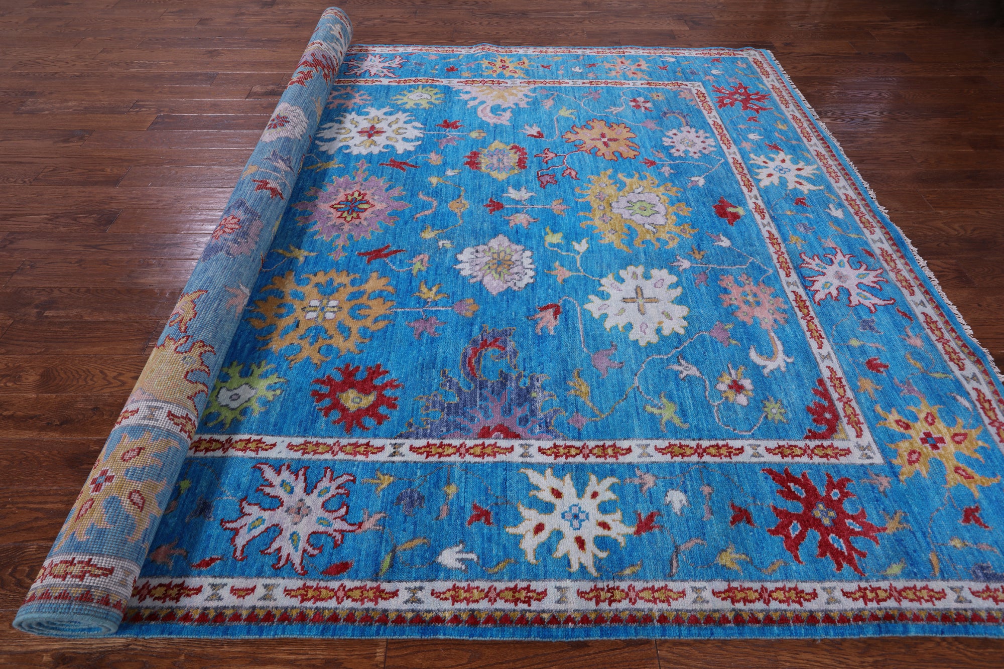 Blue Turkish Oushak Handmade Wool Rug - 8' 8" X 12' 4" - Golden Nile