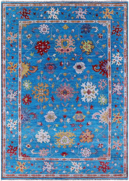 Blue Turkish Oushak Handmade Wool Rug - 8' 8" X 12' 4" - Golden Nile