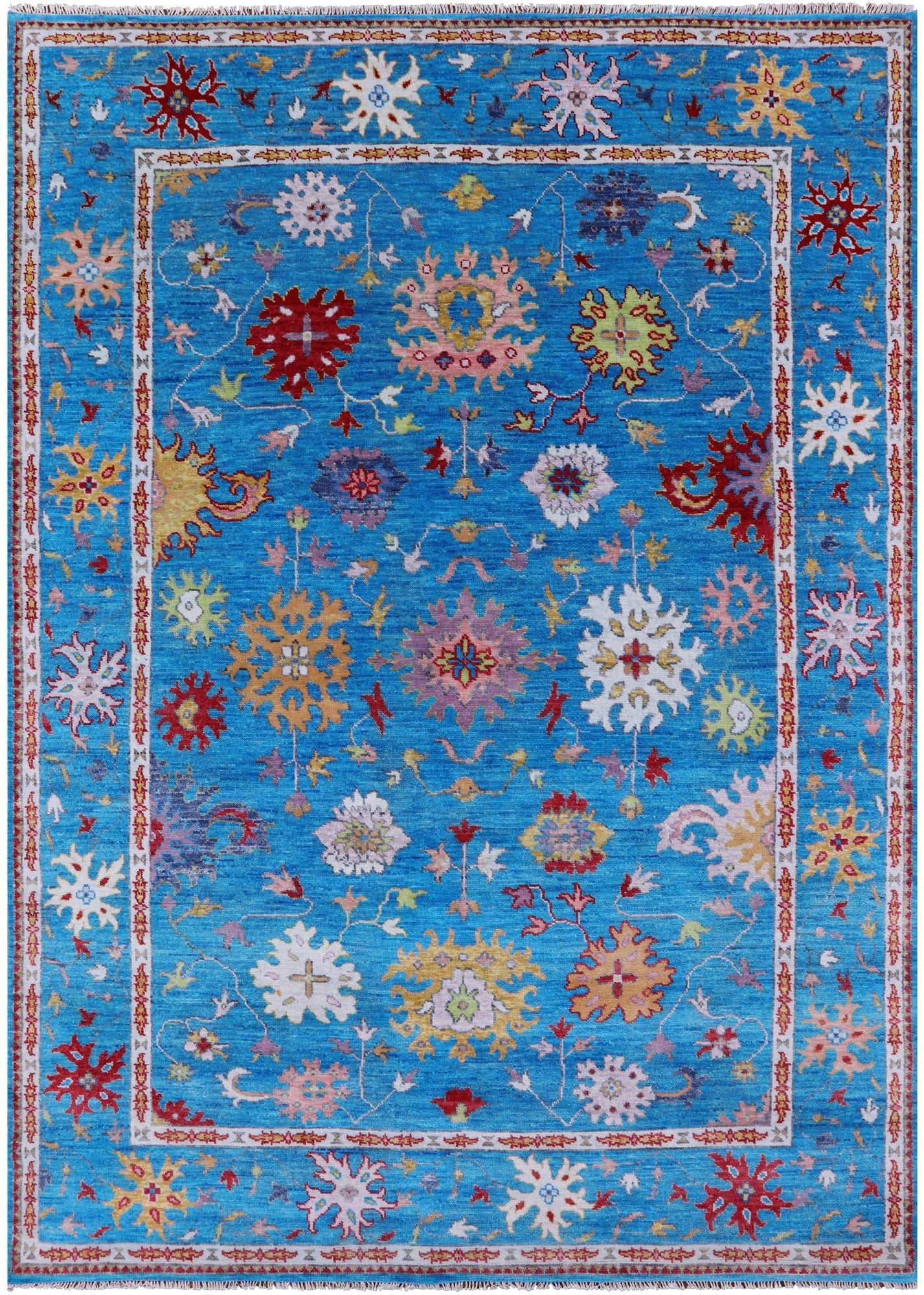 Blue Turkish Oushak Handmade Wool Rug - 8' 8" X 12' 4" - Golden Nile