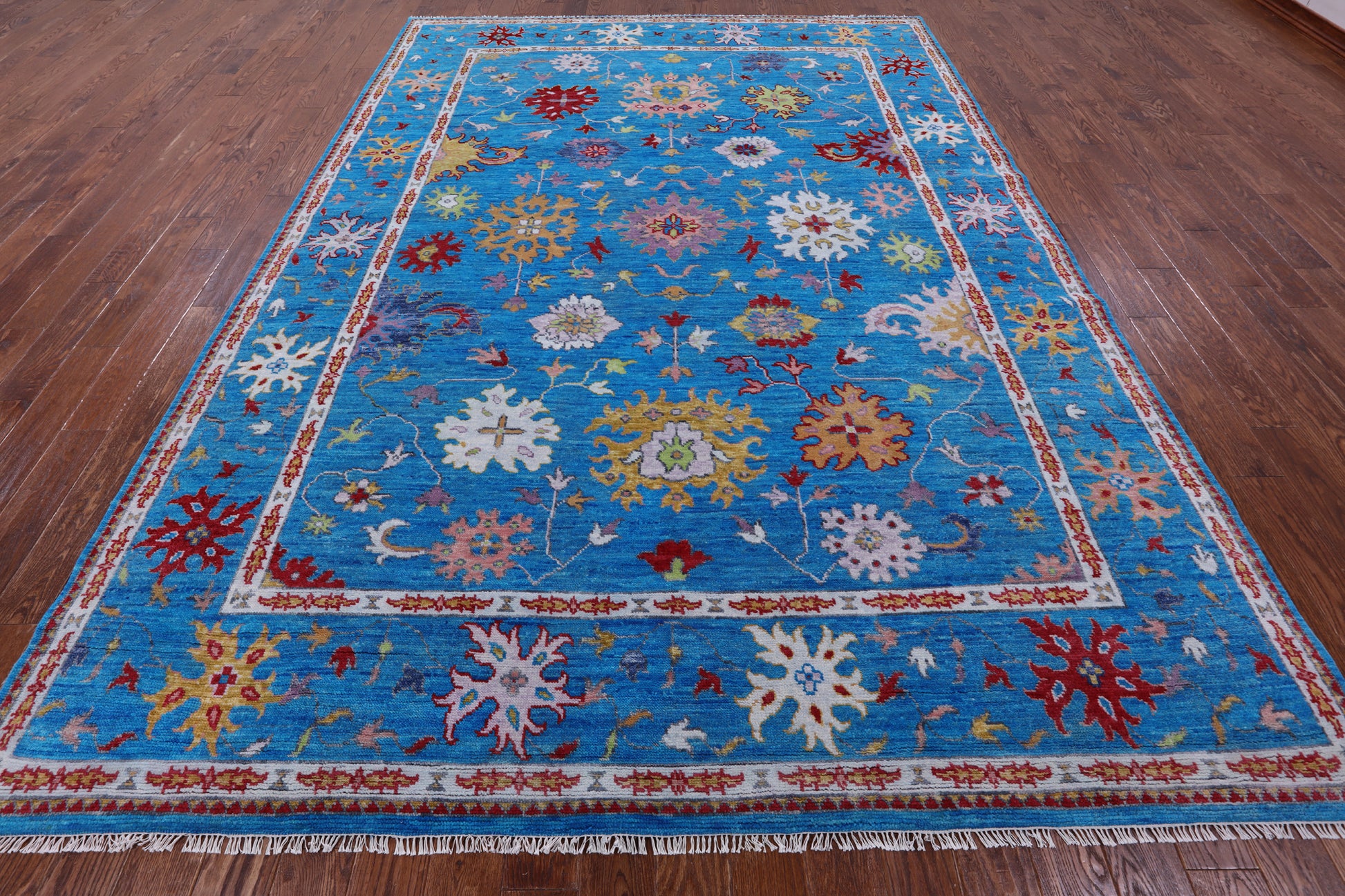 Blue Turkish Oushak Handmade Wool Rug - 8' 8" X 12' 4" - Golden Nile