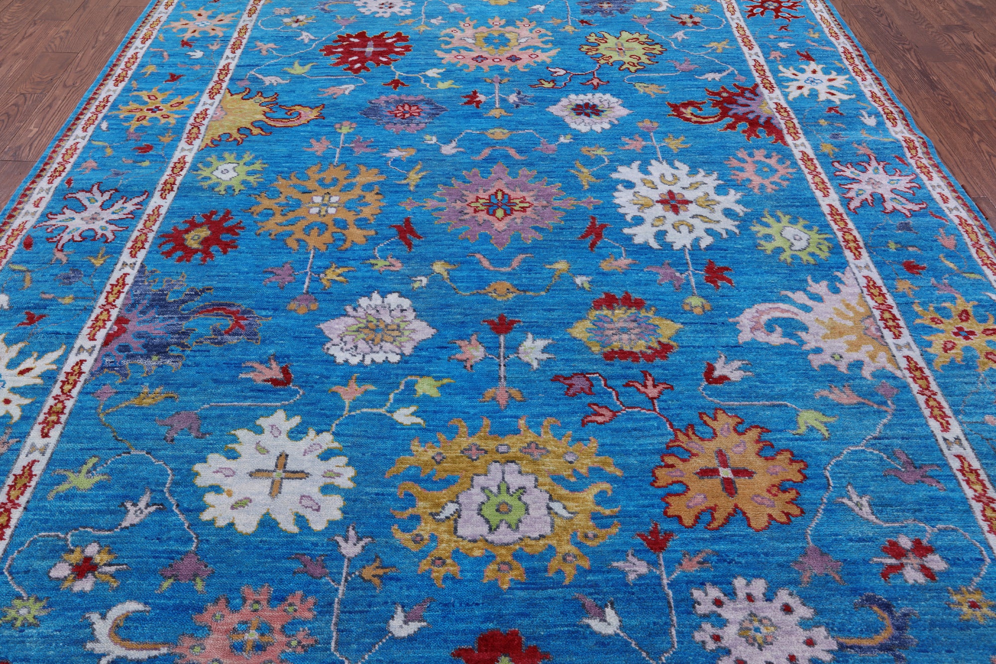 Blue Turkish Oushak Handmade Wool Rug - 8' 8" X 12' 4" - Golden Nile