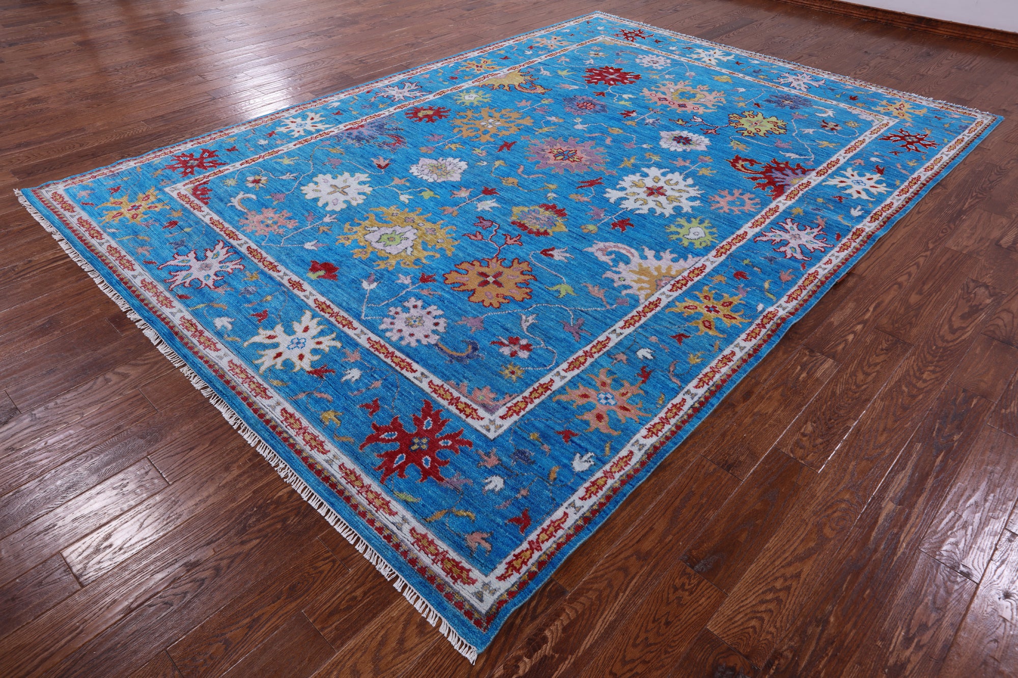 Blue Turkish Oushak Handmade Wool Rug - 8' 8" X 12' 4" - Golden Nile