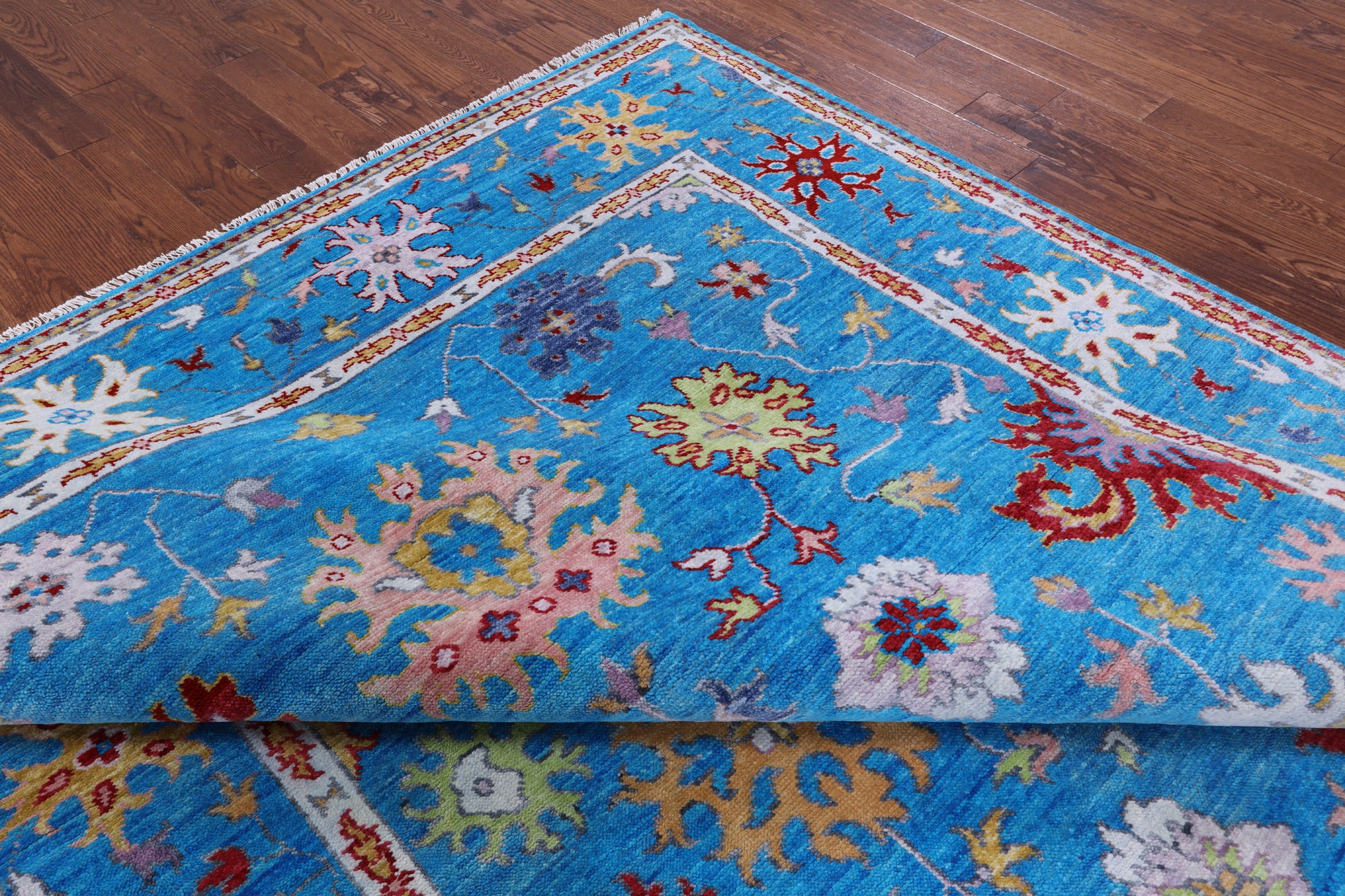 Blue Turkish Oushak Handmade Wool Rug - 8' 8" X 12' 4" - Golden Nile
