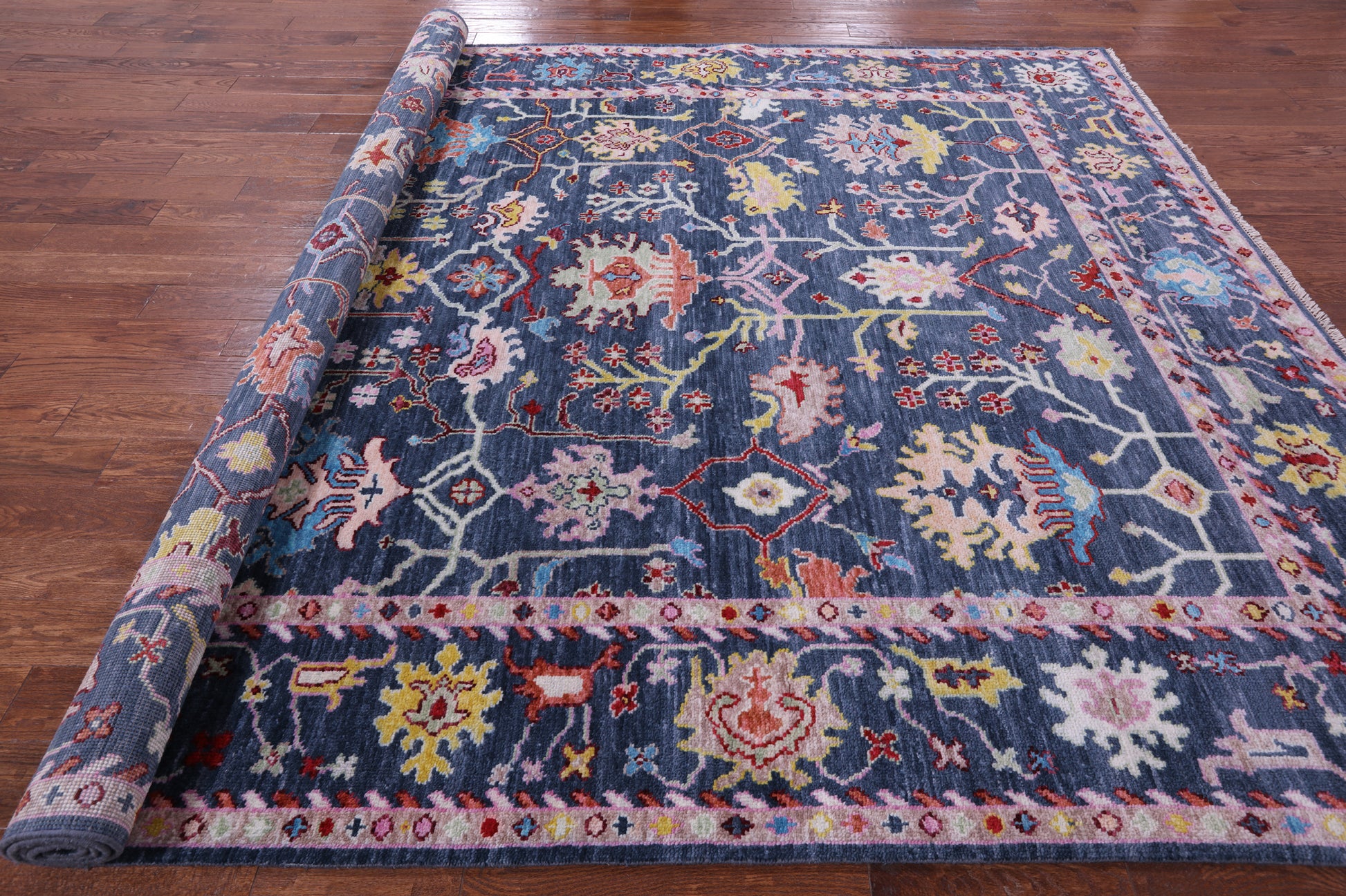 Grey Turkish Oushak Hand Knotted Wool Rug - 9' 0" X 12' 0" - Golden Nile