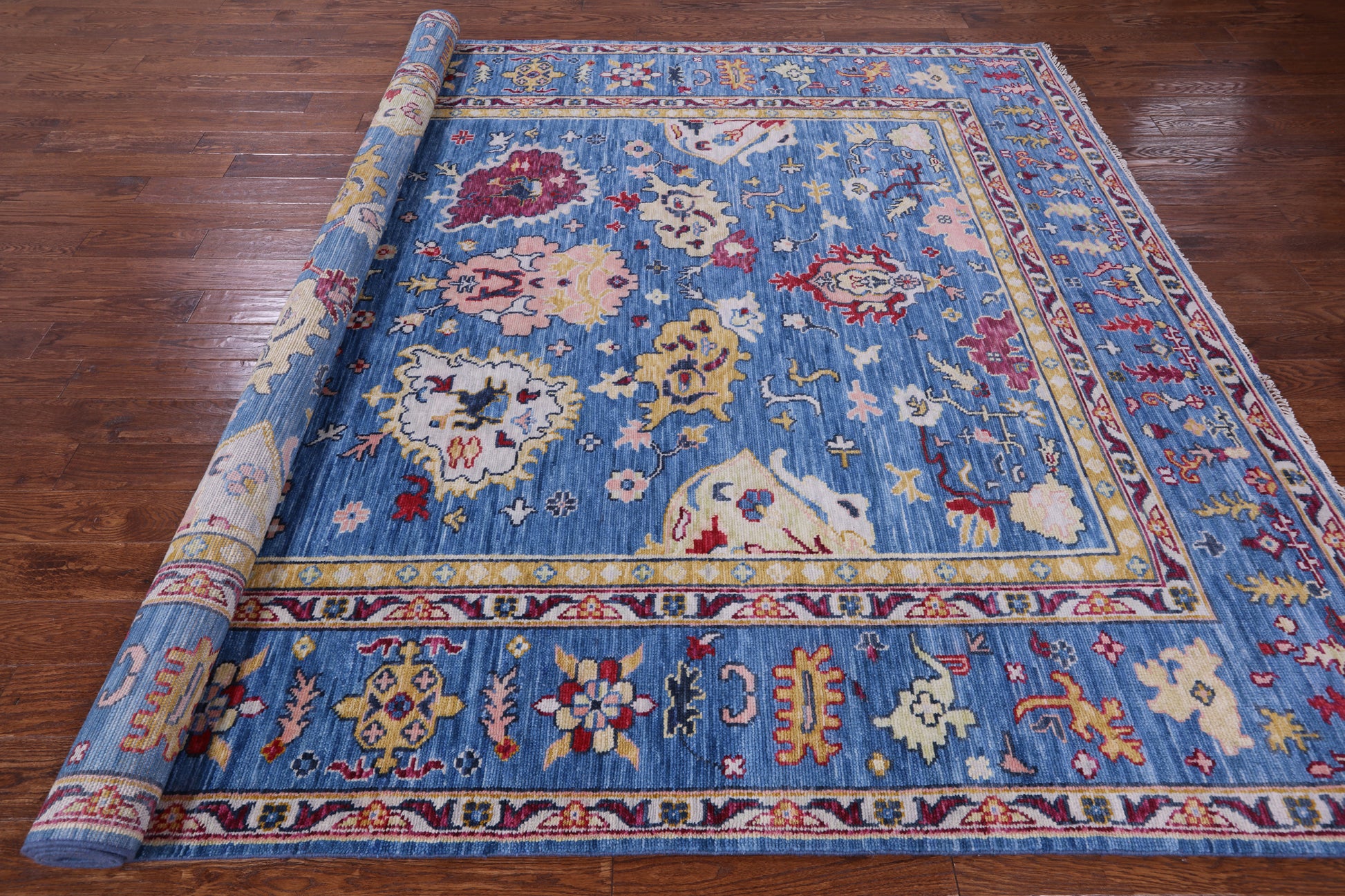 Blue Turkish Oushak Hand Knotted Wool Rug - 8' 11" X 12' 1" - Golden Nile