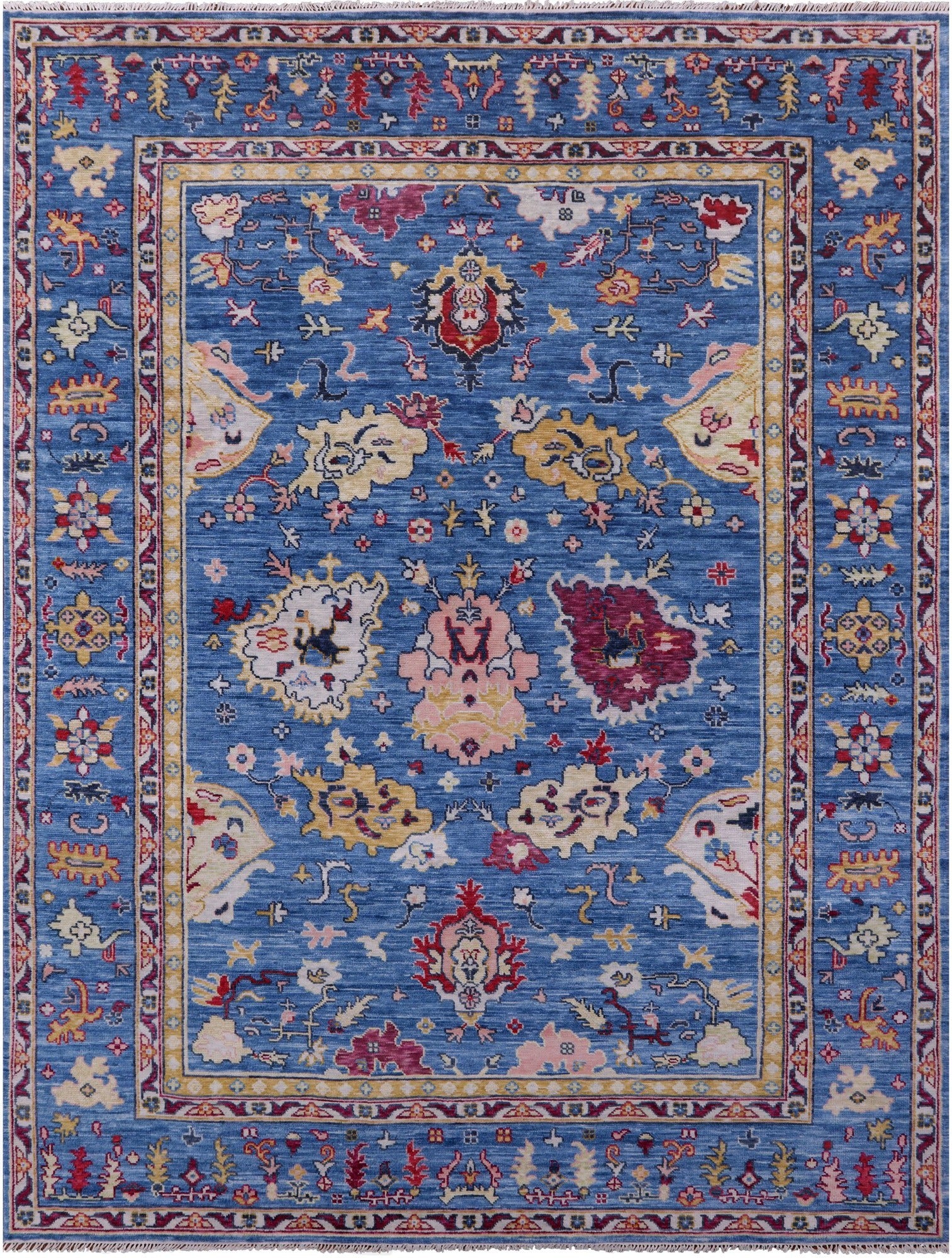 Blue Turkish Oushak Hand Knotted Wool Rug - 8' 11" X 12' 1" - Golden Nile
