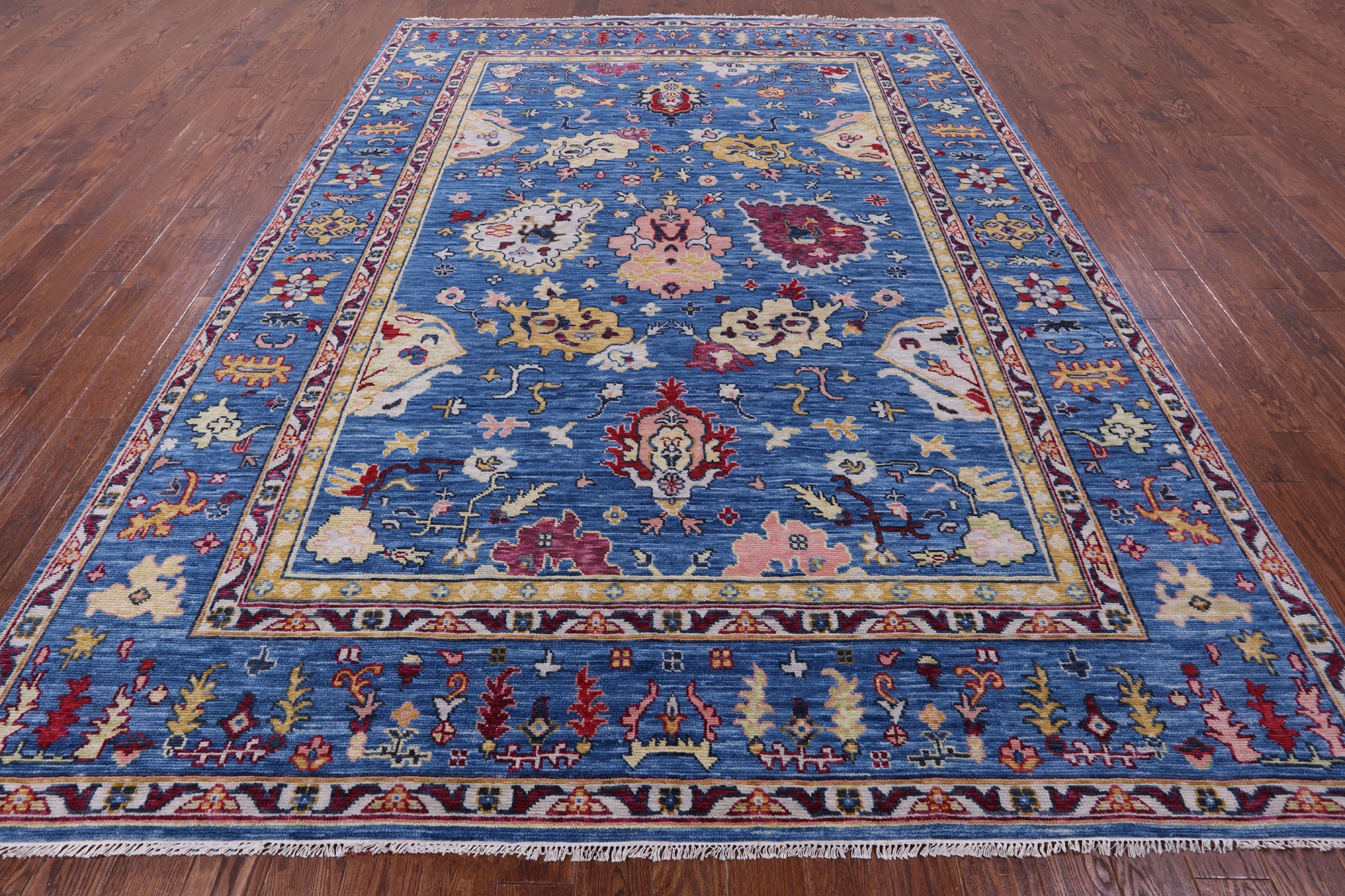 Blue Turkish Oushak Hand Knotted Wool Rug - 8' 11" X 12' 1" - Golden Nile