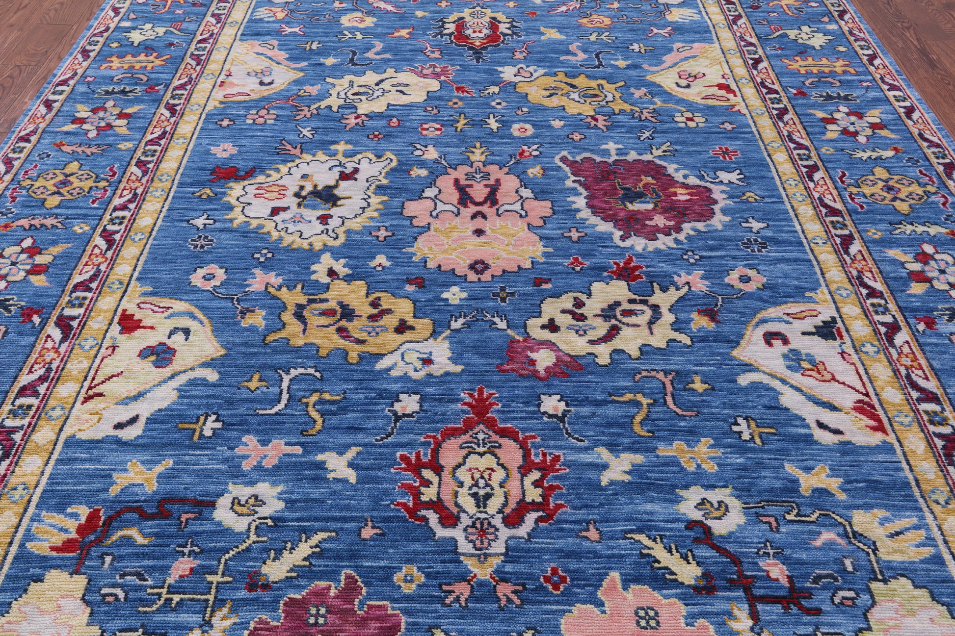Blue Turkish Oushak Hand Knotted Wool Rug - 8' 11" X 12' 1" - Golden Nile