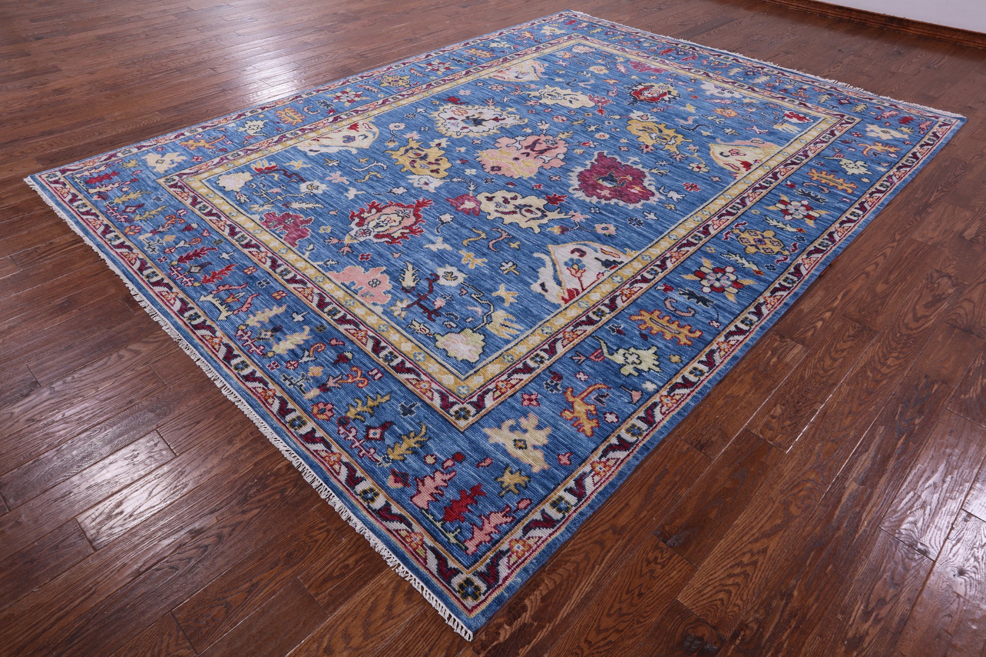 Blue Turkish Oushak Hand Knotted Wool Rug - 8' 11" X 12' 1" - Golden Nile