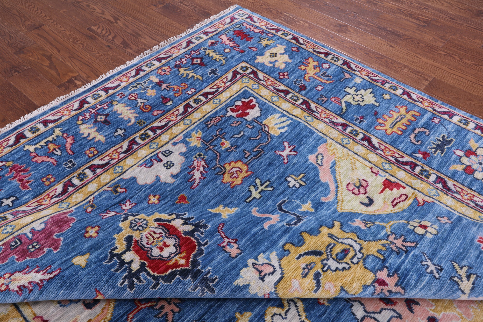 Blue Turkish Oushak Hand Knotted Wool Rug - 8' 11" X 12' 1" - Golden Nile