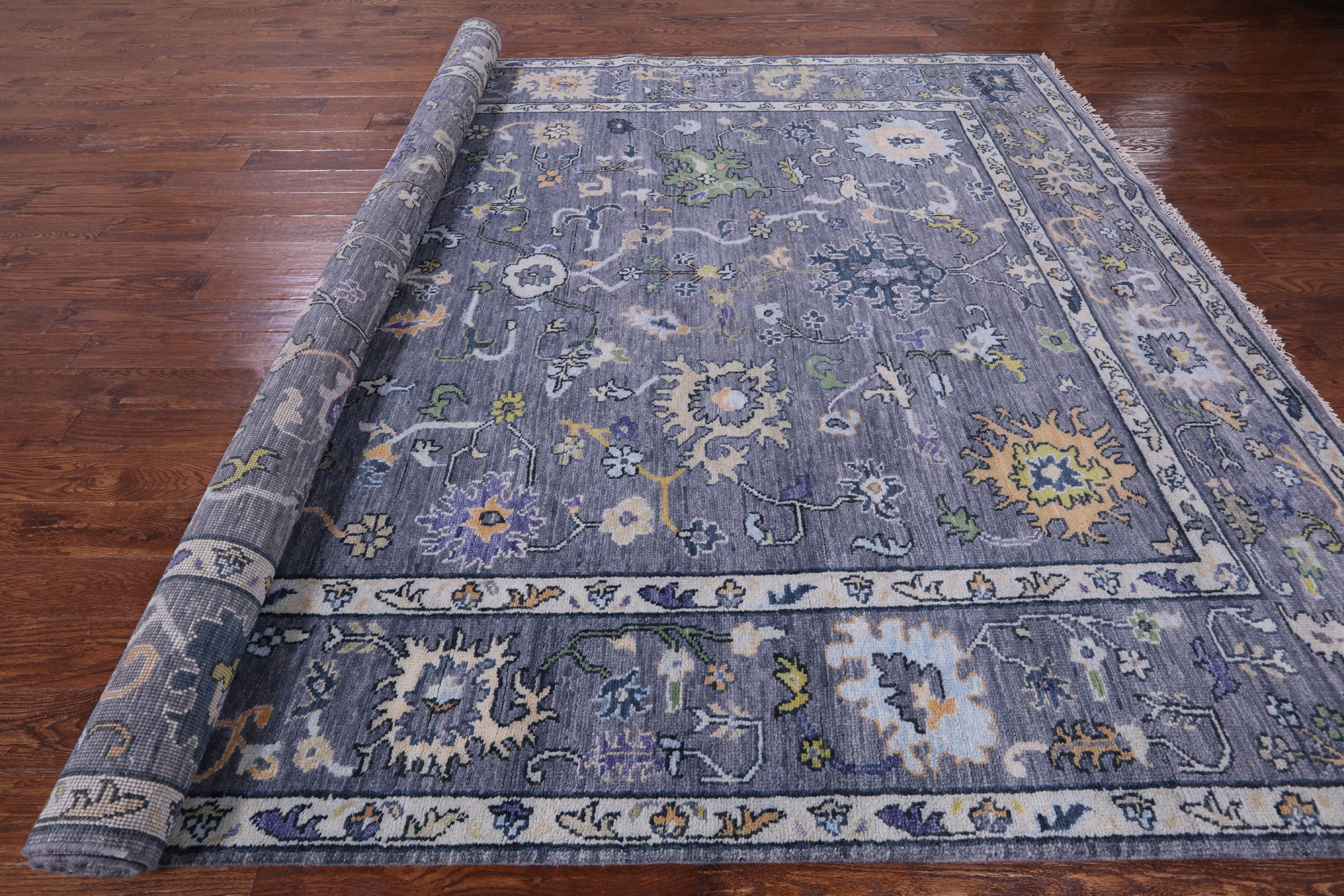 Grey Turkish Oushak Hand Knotted Wool Rug - 8' 11" X 11' 11" - Golden Nile