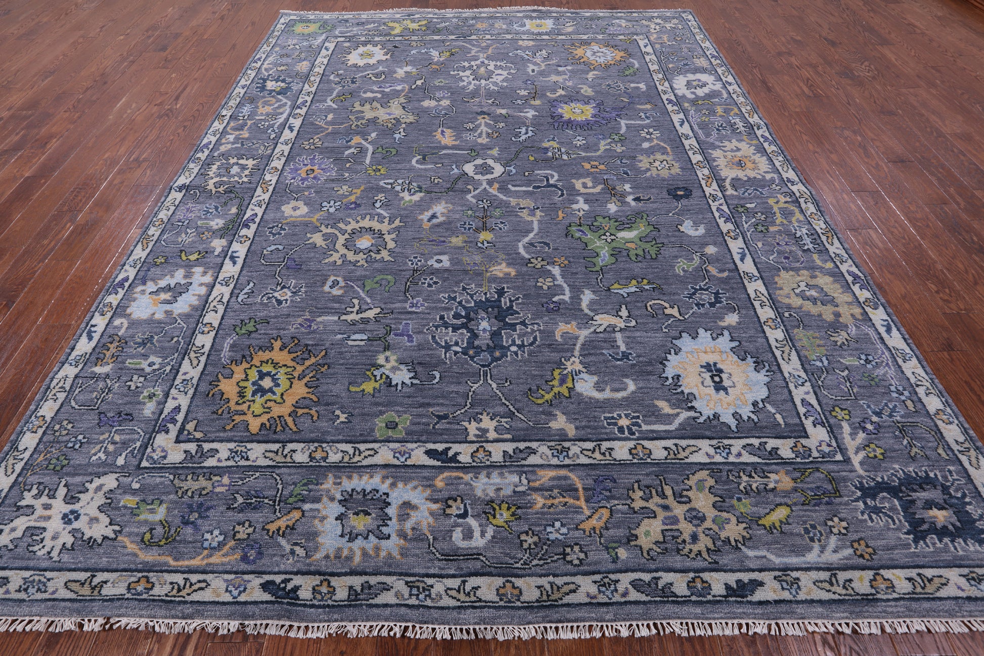Grey Turkish Oushak Hand Knotted Wool Rug - 8' 11" X 11' 11" - Golden Nile