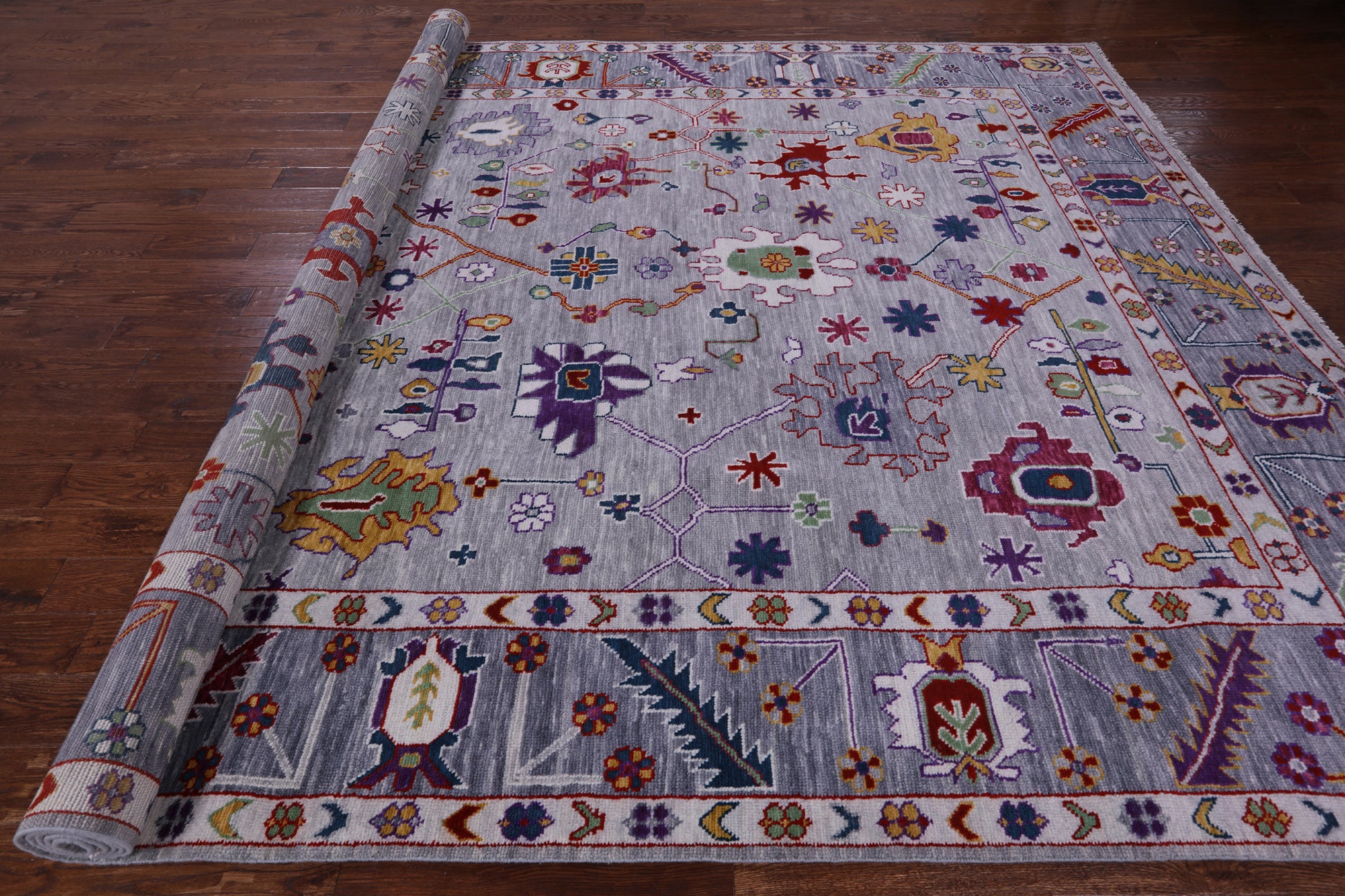 Grey Turkish Oushak Hand Knotted Wool Rug - 10' 2" X 14' 2" - Golden Nile