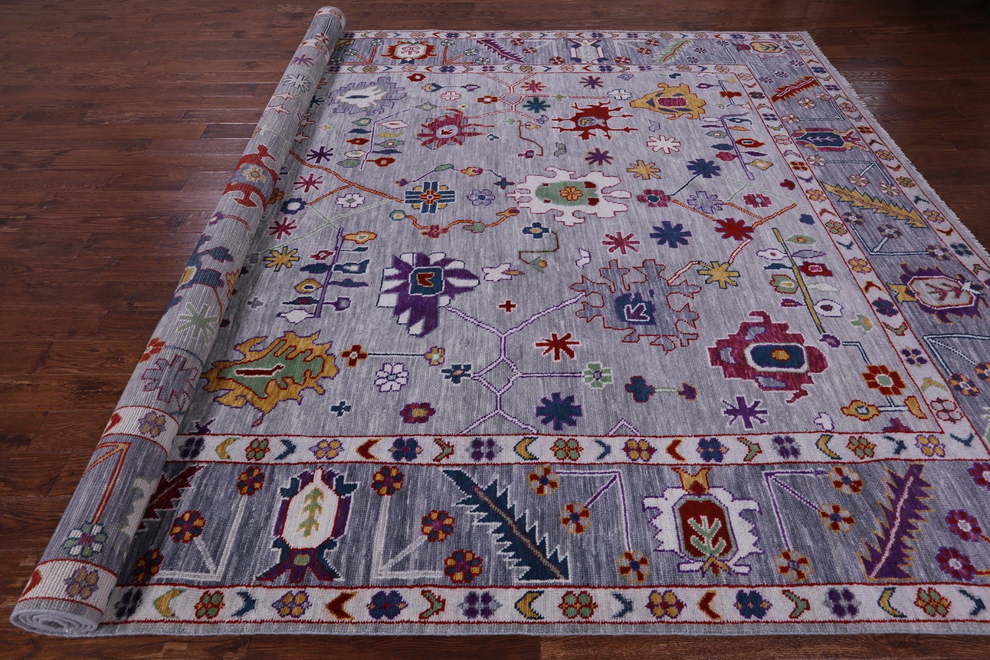 Grey Turkish Oushak Hand Knotted Wool Rug - 10' 2" X 14' 2" - Golden Nile