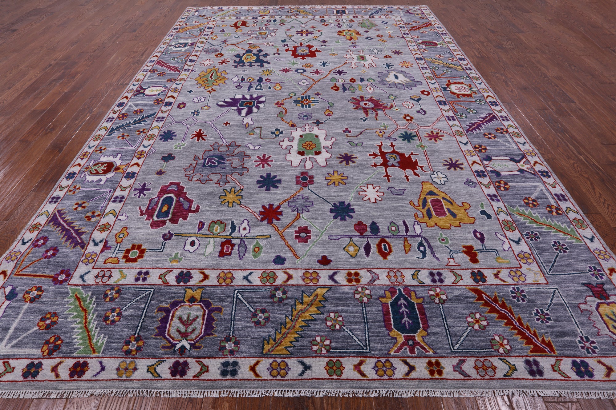 Grey Turkish Oushak Hand Knotted Wool Rug - 10' 2" X 14' 2" - Golden Nile