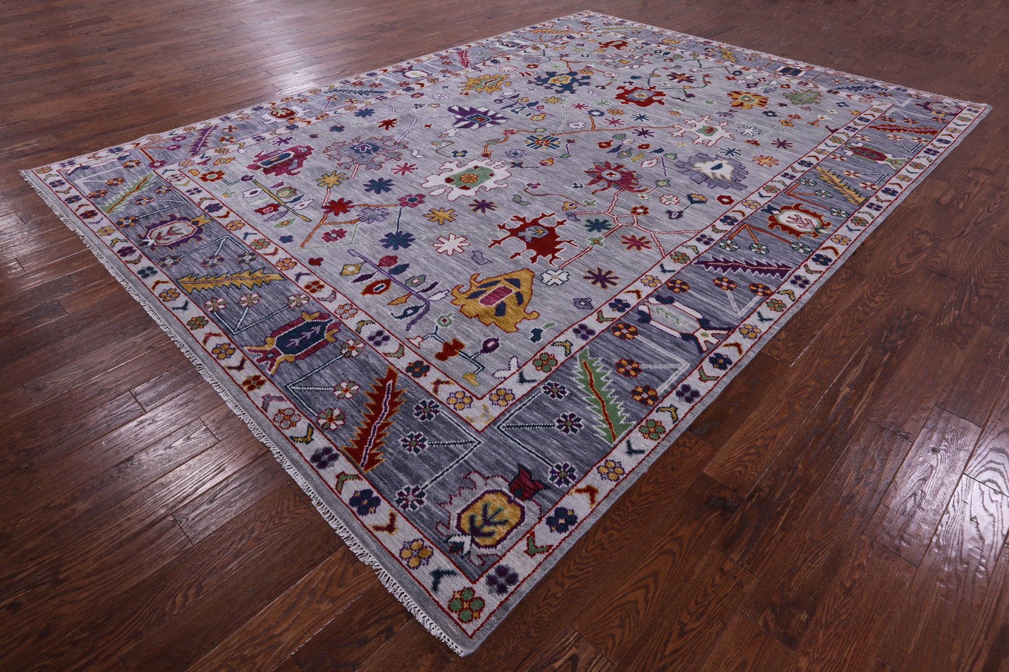 Grey Turkish Oushak Hand Knotted Wool Rug - 10' 2" X 14' 2" - Golden Nile