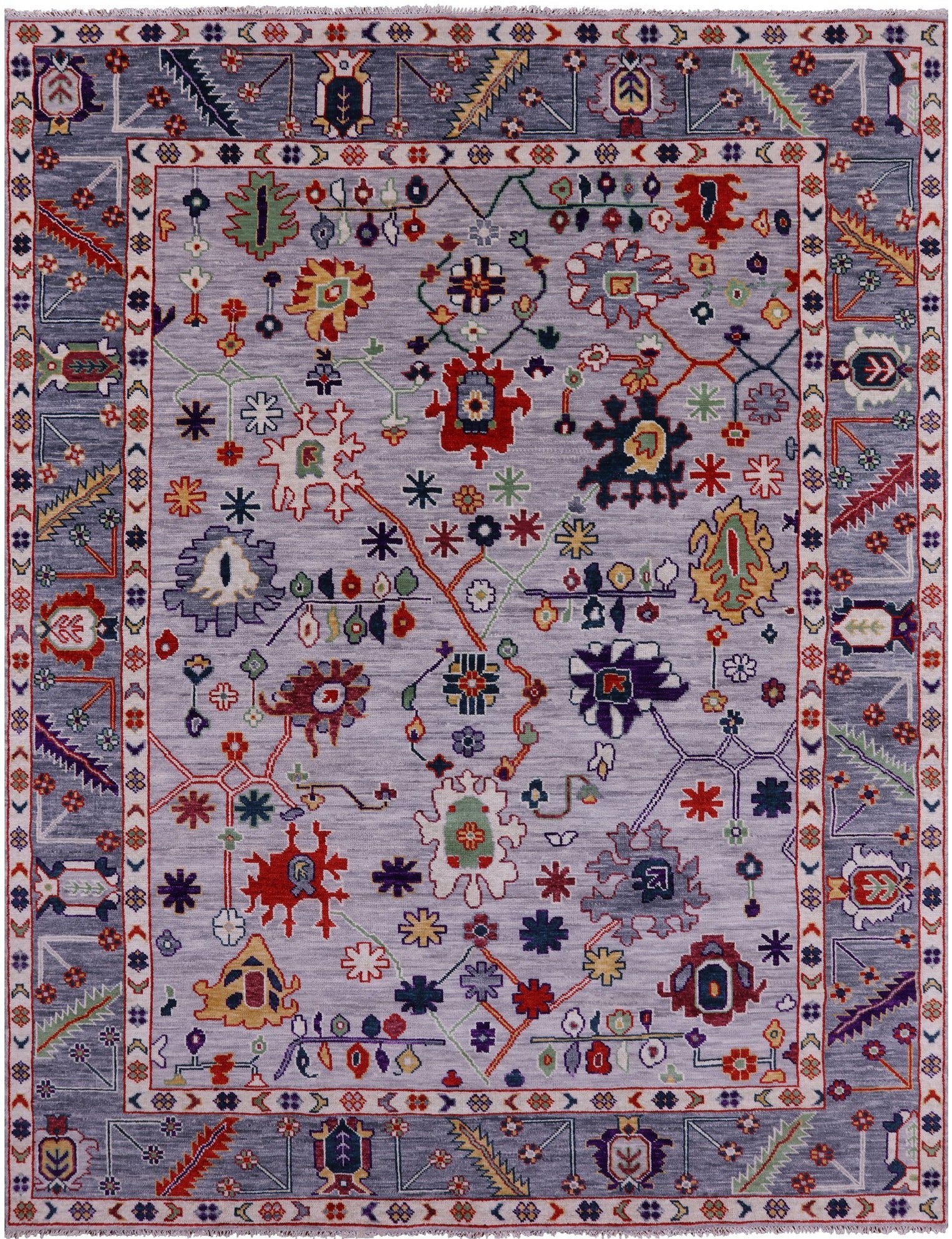 Grey Turkish Oushak Hand Knotted Wool Rug - 9' 4" X 11' 9" - Golden Nile