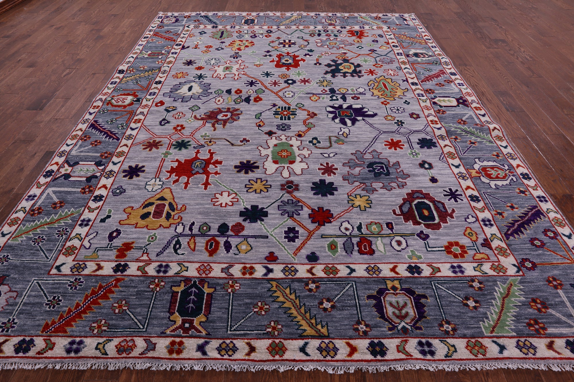 Grey Turkish Oushak Hand Knotted Wool Rug - 9' 4" X 11' 9" - Golden Nile