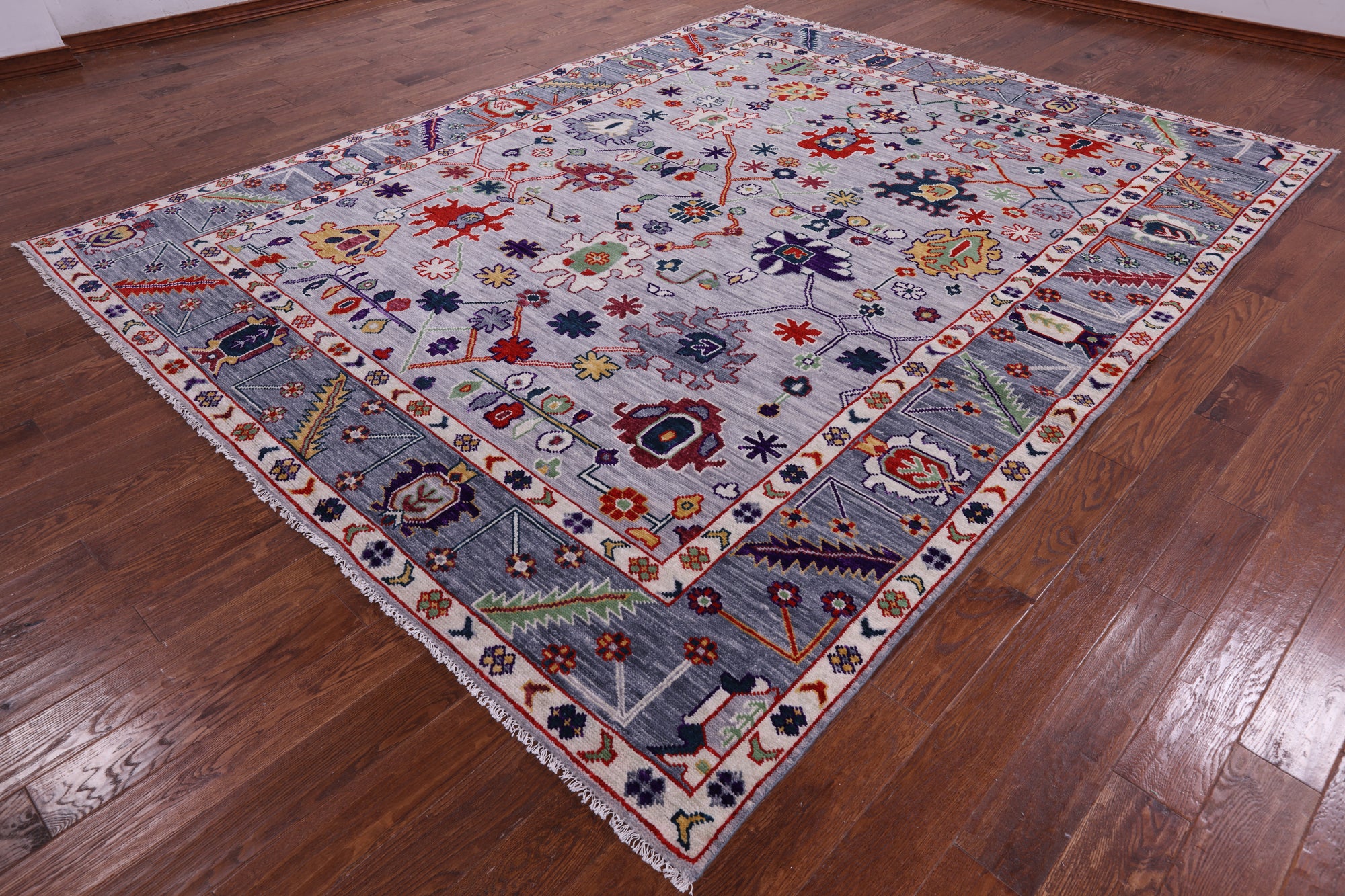 Grey Turkish Oushak Hand Knotted Wool Rug - 9' 4" X 11' 9" - Golden Nile