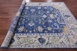 Blue Turkish Oushak Handmade Wool Rug - 7' 11" X 10' 1" - Golden Nile