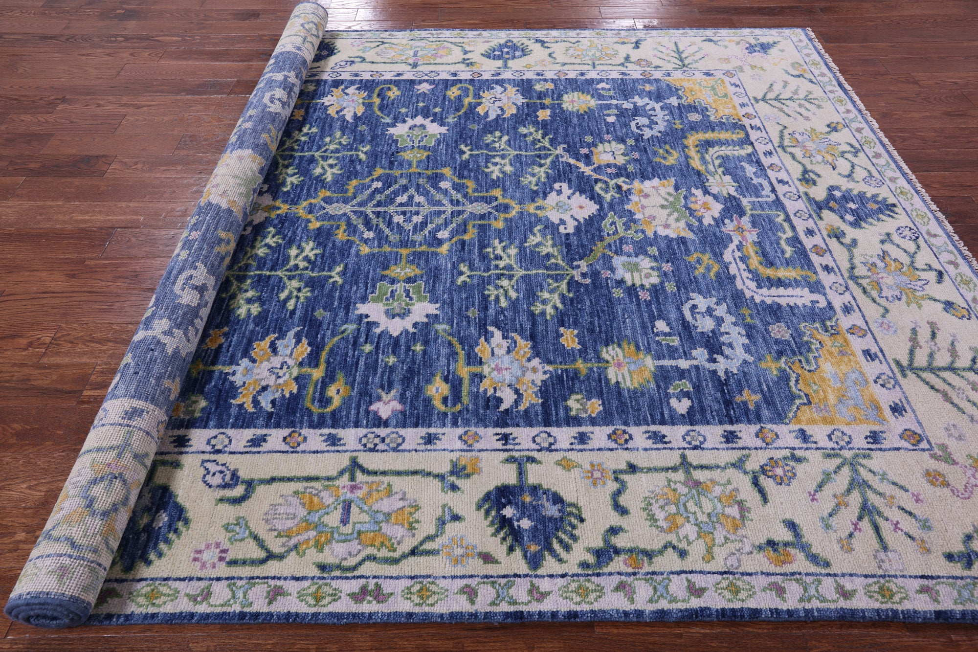 Blue Turkish Oushak Handmade Wool Rug - 7' 11" X 10' 1" - Golden Nile